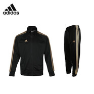 阿迪達(dá)斯 （adidas）運(yùn)動(dòng)套裝男春季防風(fēng)外套長褲兩件套跑步運(yùn)動(dòng)套裝 黑金（薄款） S 