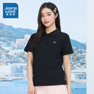 真維斯（Jeanswest）【商場同款】女2025春夏季新款女款簡約凈色POLO領(lǐng)短袖T恤上衣JW 黑色8010 M 160/84A