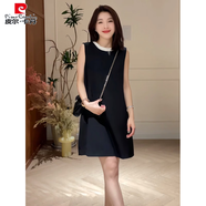 皮爾卡丹（pierre cardin）歐貨時(shí)尚設(shè)計(jì)感拼色無(wú)袖連衣裙夏季小香風(fēng)氣質(zhì)百搭顯瘦背心裙子 黑色【溫柔風(fēng)/仙女/韓系/獨(dú)特/別 S