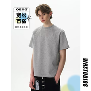 OEMG280g短袖T恤男澳產(chǎn)太空棉拼接boxy版型抗皺短寬cleanfit情侶體恤 灰色 2XL [建議135-150斤]