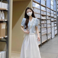純邇女裝連衣裙套裝2025夏季茶系穿搭A(yù)字裙女不規(guī)則雪紡高腰中長裙子 單獨上衣 XL