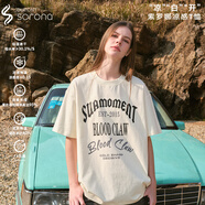 SuaMoment抓痕字母印花涼感防曬抗菌T恤男女復古休閑潮牌短袖半袖 米白 S