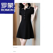 羅蒙（ROMON）連衣裙夏季女裝2023新款小香風polo領顯瘦小黑裙氣質(zhì)高腰女士裙子 黑色 2XL 建議125斤-135斤