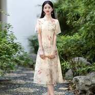 瑤益改良旗袍連衣裙2025屆6月高考送考旗袍女日?？纱┫募拘驴钸B衣裙 杏色8992# XL