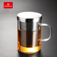 然也花茶水杯茶水分離泡耐熱玻璃帶蓋把手過濾大容量 茶水分離水杯【KH801】 400ml 1只