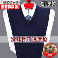 彩羊恒源祥純色羊毛衫男背心男領(lǐng)加厚純色商務(wù)雞心領(lǐng)馬甲羊毛絨衫坎肩 一等品上青 185/3XL建議165-180斤