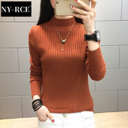 NY-RCE半高領(lǐng)加絨毛衣打底衫女新款秋冬女士加厚保暖修身內(nèi)搭針織衫 不加絨焦糖色(純色袖) S