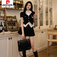 皮爾卡丹（pierre cardin）學(xué)院風(fēng)假兩件上衣女夏日新款韓系甜辣穿搭修身氣質(zhì)絕美套裝 黑白拼接襯衫+百褶裙【套裝】 M 建議90-105斤