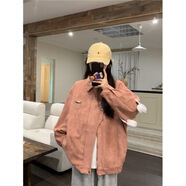 XCFREHT【店鋪】外套女春秋美式復古翻領(lǐng)初高中學(xué)生休閑寬松不規則設 粉紅色 (不是麂皮面料) S 90-105斤左右