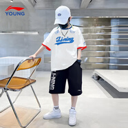 LI-NING KIDS李寧兒童運(yùn)動(dòng)套裝男女中大童2025夏季新款透氣短袖t恤短褲兩件套 套裝一 【純棉短袖+速干短褲】 140