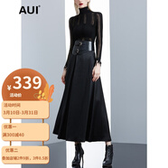 AUI 黑色高腰長款過膝半身裙女秋2022新款歐美風(fēng)時(shí)尚垂墜感遮胯裙 黑色【預(yù)售20天】 XL