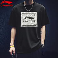 李寧（LI-NING）短袖t恤男夏季薄款涼感冰絲體恤寬松休閑透氣棉質(zhì)圓領(lǐng)運動上衣 黑色-電路板 S /165 (90-100斤)