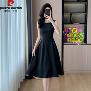 皮爾卡丹（pierre cardin）赫本風(fēng)復(fù)古時(shí)尚氣質(zhì)減齡無袖高腰A字傘裙連衣裙黑色小禮服小黑裙 黑色原版 S