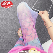 浪莎（LangSha）夏季女打底褲外穿薄款彩色彈力小腳褲異域網紗字母涂鴉褲長褲 人魚傳奇 國潮風 均碼 網紗80-145斤彈力很大