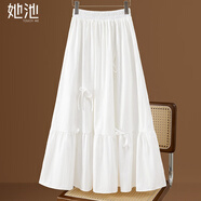 她池松緊腰半身裙2026春夏新款女裝淑女風(fēng)蝴蝶結中長(cháng)款A字裙