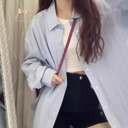 蜜樂奇藍(lán)色條紋長袖襯衫女2025新款春夏季今年流行小衫襯衣外套防曬上衣 藍(lán)色 【早春新款女裝/超好看獨(dú)特漂亮】 S 【建議80-90斤】