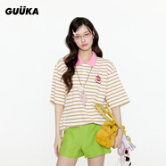 古由卡（GUUKA）寬松短袖t恤衫女士體恤夏季女裝2025新款上衣服打底衫五分半截袖 粉色 M