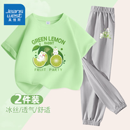 真維斯女童套裝夏季兒童寬松純棉運(yùn)動(dòng)裝薄女孩夏裝短袖t恤防蚊褲兩件套 【夏季套裝】蘋果綠灰/檸檬 170