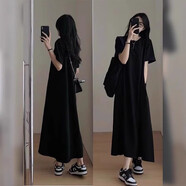 普雷芳孕婦裝夏裝2025新款韓版寬松孕婦連衣裙夏款遮肚子顯瘦孕婦長裙子 黑色 M(建議90-110斤)