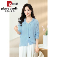 皮爾卡丹（pierre cardin）麻花毛衣薄款外套女春夏簡(jiǎn)約溫柔風(fēng)連帽抽繩開衫氣質(zhì)針織衫上衣 2024藍(lán)色2025 均碼
