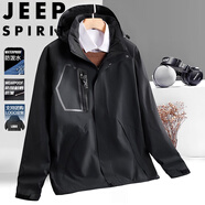 JEEP SPIRIT吉普沖鋒衣男春秋夾克外套寬松連帽戶外運(yùn)動(dòng)登山服男裝 黑色 M