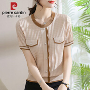 皮爾卡丹（pierre cardin）媽媽夏裝短袖女t恤夏季2025新款寬松時尚減齡薄款上衣冰絲針織衫 DX764#米色 L 建議108-118斤