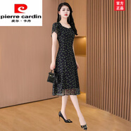 皮爾卡丹（pierre cardin）雪紡歐根紗連衣裙2025新款女夏輕奢氣質(zhì)品牌廣州十三行時(shí)尚女裝 綠色 3XL (適合136-145斤)