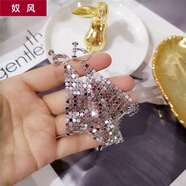 奴風(fēng)韓式夸張閃亮片鑲水鉆夸張長(cháng)款流蘇耳環(huán) 歐美氣質(zhì)時(shí)尚耳釘耳墜女 銀色（耳夾款）