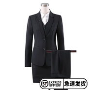 造夢伊人職業(yè)裝女裝套裝西服女士小西裝女正裝經(jīng)典兩?？畚餮b面試工作服女8216 黑色西裝+襯衫+半身裙+馬甲 XXXL（建議128-135斤）