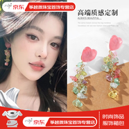 CLCEY日韓夏季彩色石串珠多巴胺少女耳環(huán)長(cháng)款流蘇桃心無(wú)耳洞耳夾 耳釘款