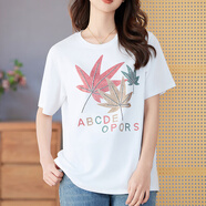 PHJ短袖t恤女夏季新款韓版減齡上衣寬松顯瘦圓領(lǐng)印花半袖體恤衫 白色 M