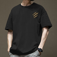以純（YISHion）A21潮牌t恤男2025新款短袖夏季衣服上衣純棉寬松體恤半 黑色2151-短袖-純棉 M 【建議110-130斤】
