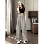 親素（KINNSU）25年夏季新款褲子薄款條紋闊腿褲女寬松高腰垂感直筒休閑褲女長(cháng)褲 條紋小個(gè)子【160cm以?xún)取?L 【115-125斤】