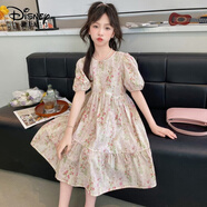 迪士尼（Disney）女大童夏季碎花連衣裙2025新款初中生少女甜美公主裙女孩薄款裙子 粉色 120 cm