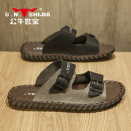 公牛世家（G.N.Shi Jia）高端涼鞋男士夏季真皮外穿防滑手工皮涼拖軟底休閑沙灘鞋 黑色 40