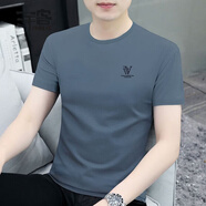 洋客夏季圓領(lǐng)短袖t恤男修身新款潮流時(shí)尚休閑莫代爾冰絲半袖男士體恤 A1207深灰色 M 建議90-115斤