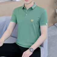 LEE KIDS短袖t恤男polo衫修身純棉男裝上衣服2025夏季新款男士翻領(lǐng)體恤衫T 綠色 項(xiàng)鏈 XL 120-130斤
