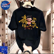 NASAWASSUP國潮哪吒寬松上衣夏季男士我命由我不由天印花寬松體恤@ 黑色 XL 【140-160斤】