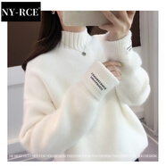 NY-RCE毛衣女2025冬季新款高品質(zhì)高領(lǐng)加厚寬松款秋冬短款潮流百搭針織衫 白色半高領(lǐng) (保暖) 加厚 均碼