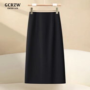 GCRZW高端黑色半身裙女夏季2025新款梨形身材包臀裙子小個(gè)子西裝a字裙 西裝料-黑色 -長(zhǎng)款 70CM L /28 建議105-115斤