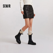 森馬（Semir）陳都靈同款半身裙女高腰柔軟PU仿皮裙子2024冬新款酷感辣妹短裙 黑色調00399 M