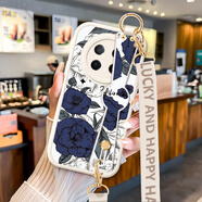 涂畫(huà)手適用華為暢享70X手機殼腕帶支架70S斜跨長(cháng)掛繩60X簡(jiǎn)約時(shí)尚輕奢新款硅膠軟殼小羊皮全包防摔保護套 暢享60X【白色-魅藍花卉】