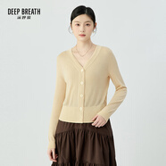 深呼吸DEEP BREATH女裝V領(lǐng)天絲三醋酸蔥紗針織開衫女A400713 淡黃 XL (5)