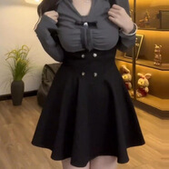FHHUABD學(xué)院風(fēng)氣質(zhì)長(cháng)袖襯衫女2025新款秋季大碼胖mm束腰魚(yú)骨半身裙兩件套 黑色背帶裙 【單件】 M 【建議80-100斤】