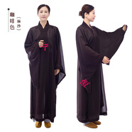 海青居士服 男女咖啡色黑色不透明僧服海青比丘尼和尚衣柔軟透氣禪修打坐衣服袈裟僧衣垂感好 咖啡色麻紗面料 42#174-177cm