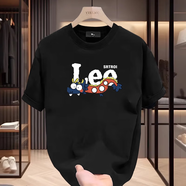 Lee Srtroi夏季純棉短袖t恤男寬松潮牌ins大碼半袖情侶潮流白色印花體恤潮 活性黑 L （140-160斤）