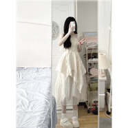 S.SOFEA仙氣公主長(cháng)裙甜美吊帶不規則褶皺連衣裙女夏 杏色 M