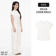 GTYUWVG「棉的美學(xué)」夏季百搭休閑短袖t恤女 緊身顯腰百搭休閑白色打底衫 「自帶小腰線」月牙白 S 「推薦80-95斤」