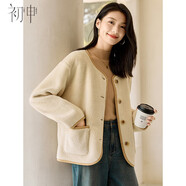 初申秋冬毛絨短外套女時(shí)尚圓領(lǐng)寬松百搭撞色包邊休閑外套S144F6008