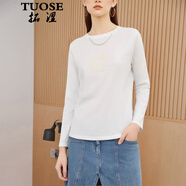 拓澀（TUOSE）刺繡圓領(lǐng)字母短袖T恤女2025夏裝修身收腰歐貨百搭刺繡上衣體恤 白色長(cháng)袖 S 85-100
